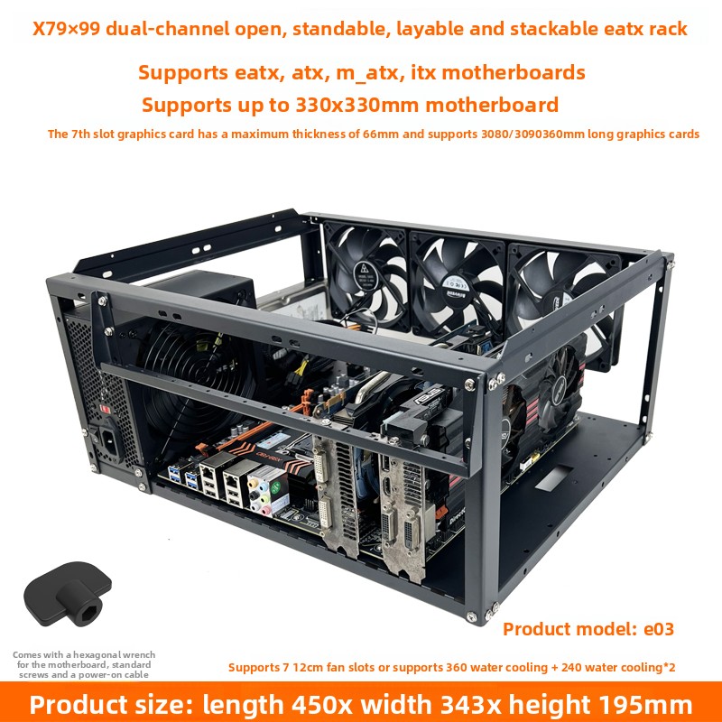 Atx Case - Stapelbare open frame pc-behuizing, dubbele moederbordlade